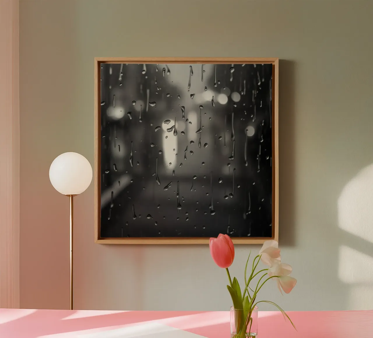 Raindrops on window creating a calming effect canvas with Floater frame by DesignDoodle