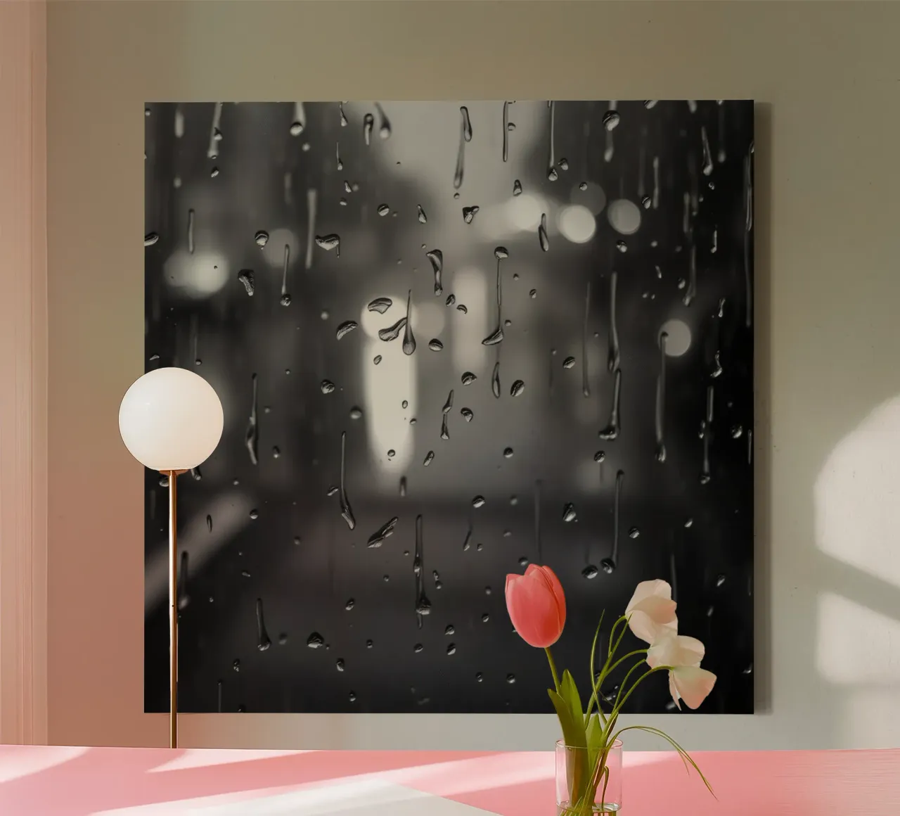 Raindrops on window creating a calming effect canvas with Floater frame by DesignDoodle