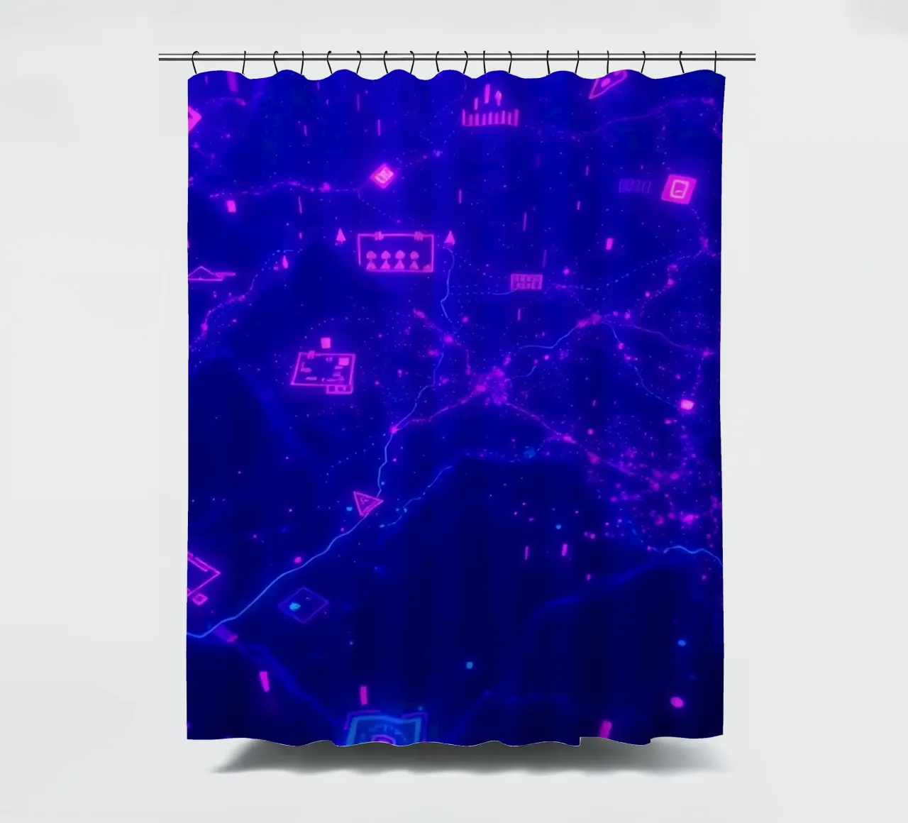 glowing Network lines against a deep purple backdrop shower curtain by DesignDoodle
