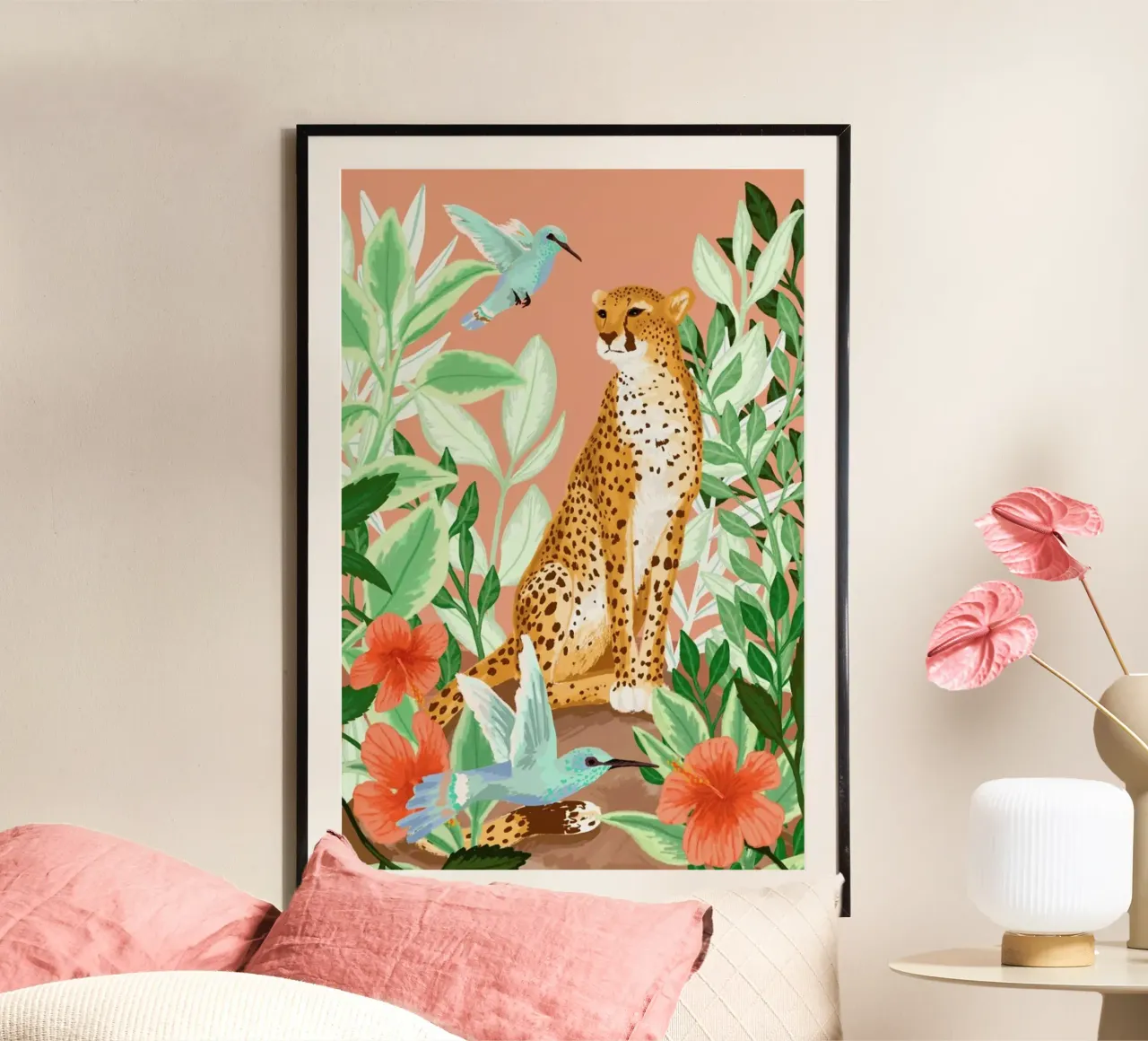 Tropic Cheetah poster con telaio in alluminio da Goed Blauw