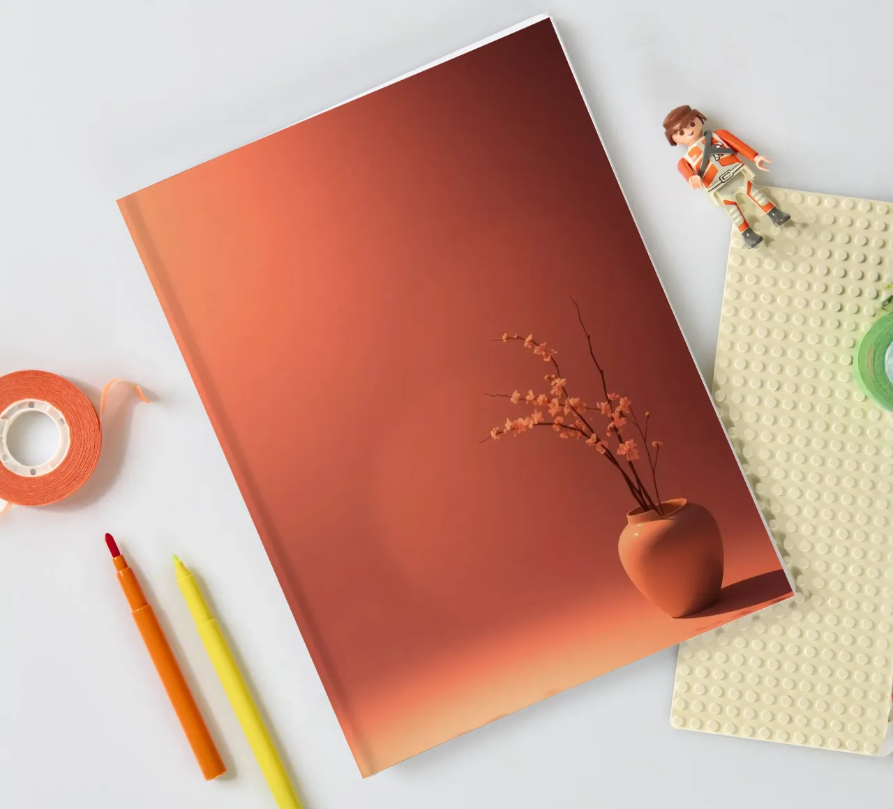 Elegant vase with delicate flowers against a warm background notebook by DesignDoodle