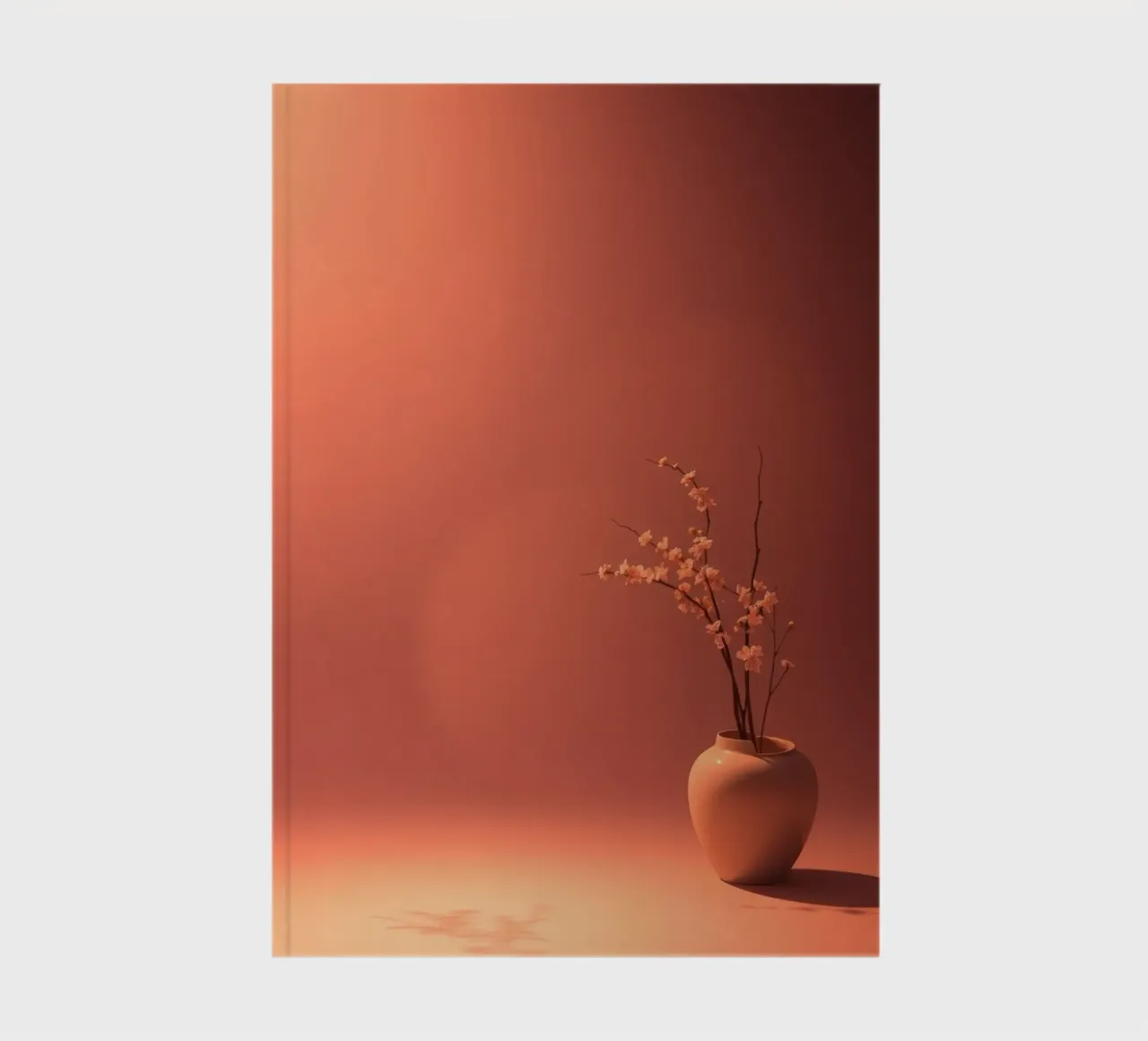 Elegant vase with delicate flowers against a warm background notebook by DesignDoodle