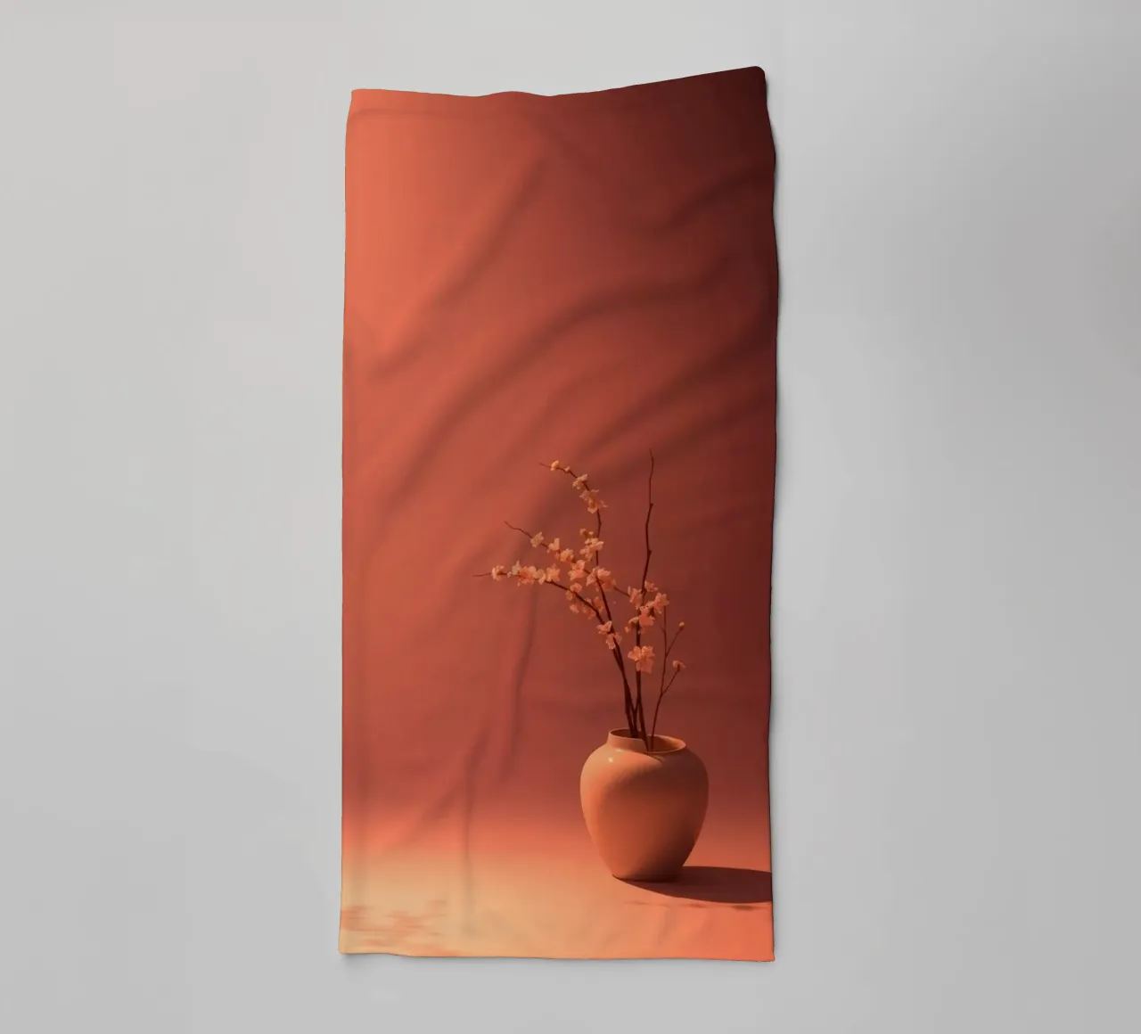 Elegant vase with delicate flowers against a warm background towel by DesignDoodle