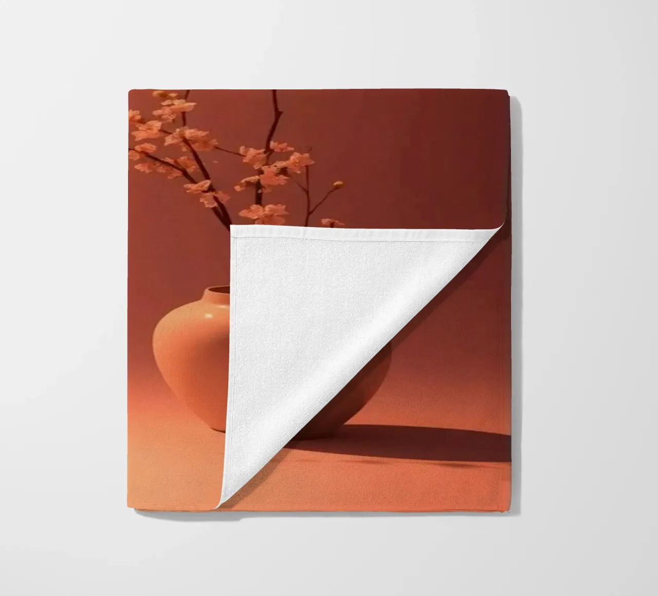 Elegant vase with delicate flowers against a warm background beach towel by DesignDoodle