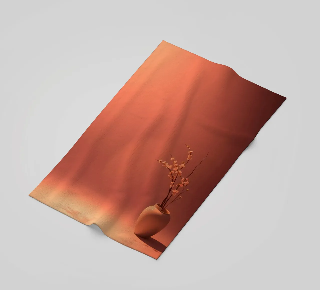 Elegant vase with delicate flowers against a warm background beach towel by DesignDoodle