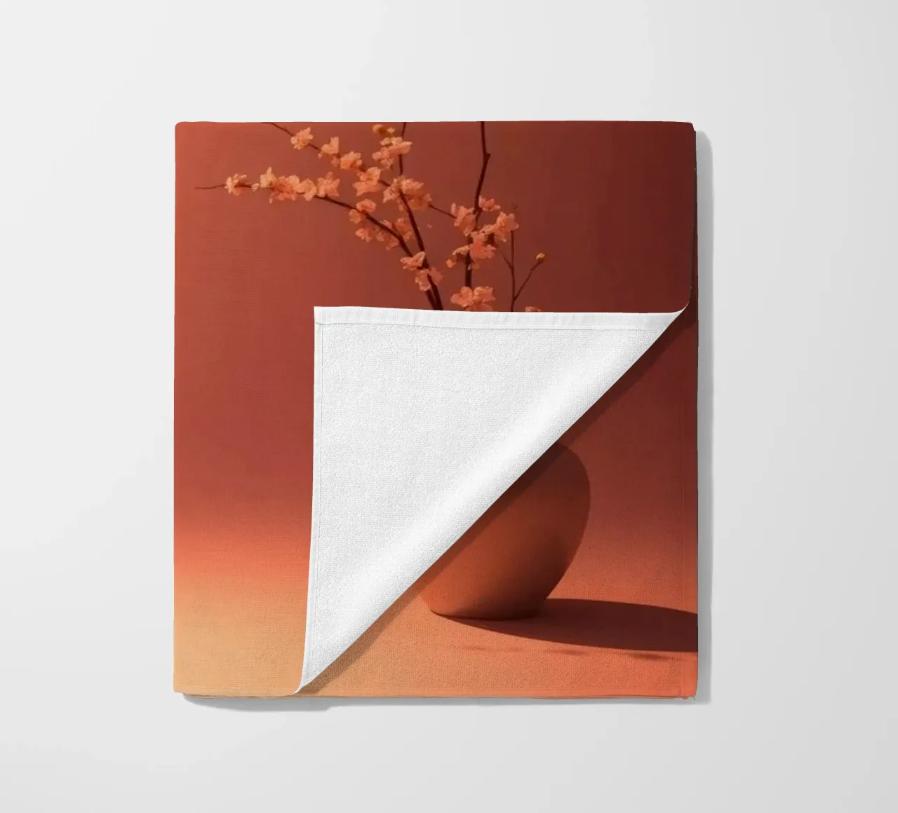 Elegant vase with delicate flowers against a warm background beach towel by DesignDoodle