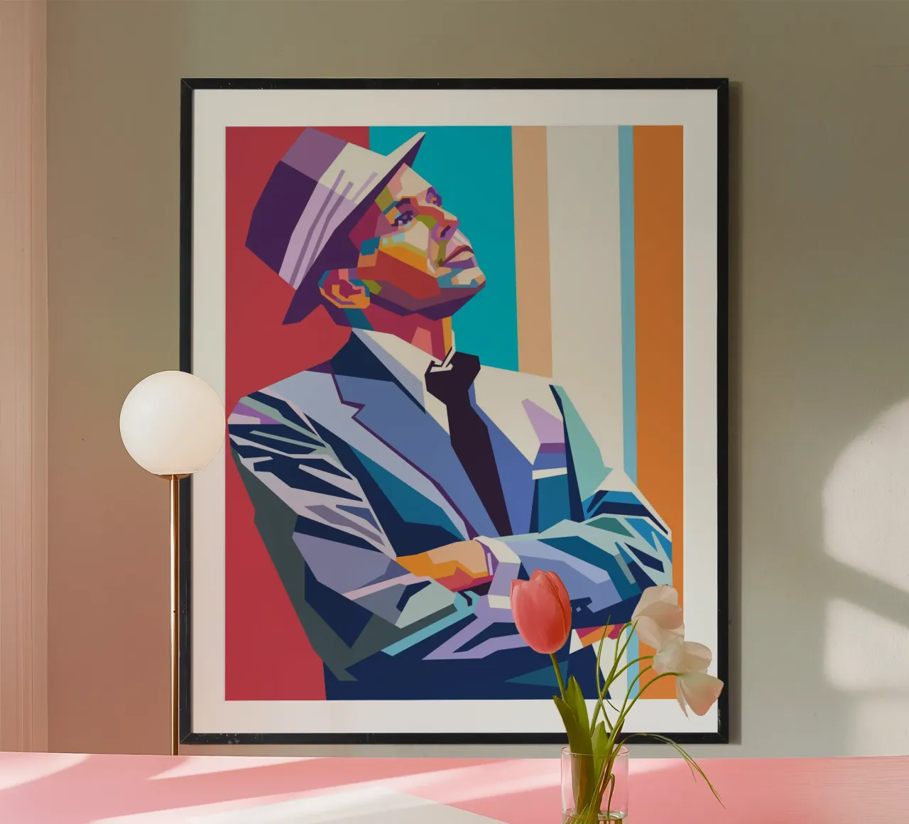 L'iconico cantante Frank Sinatra poster con telaio in legno da Hantamrata