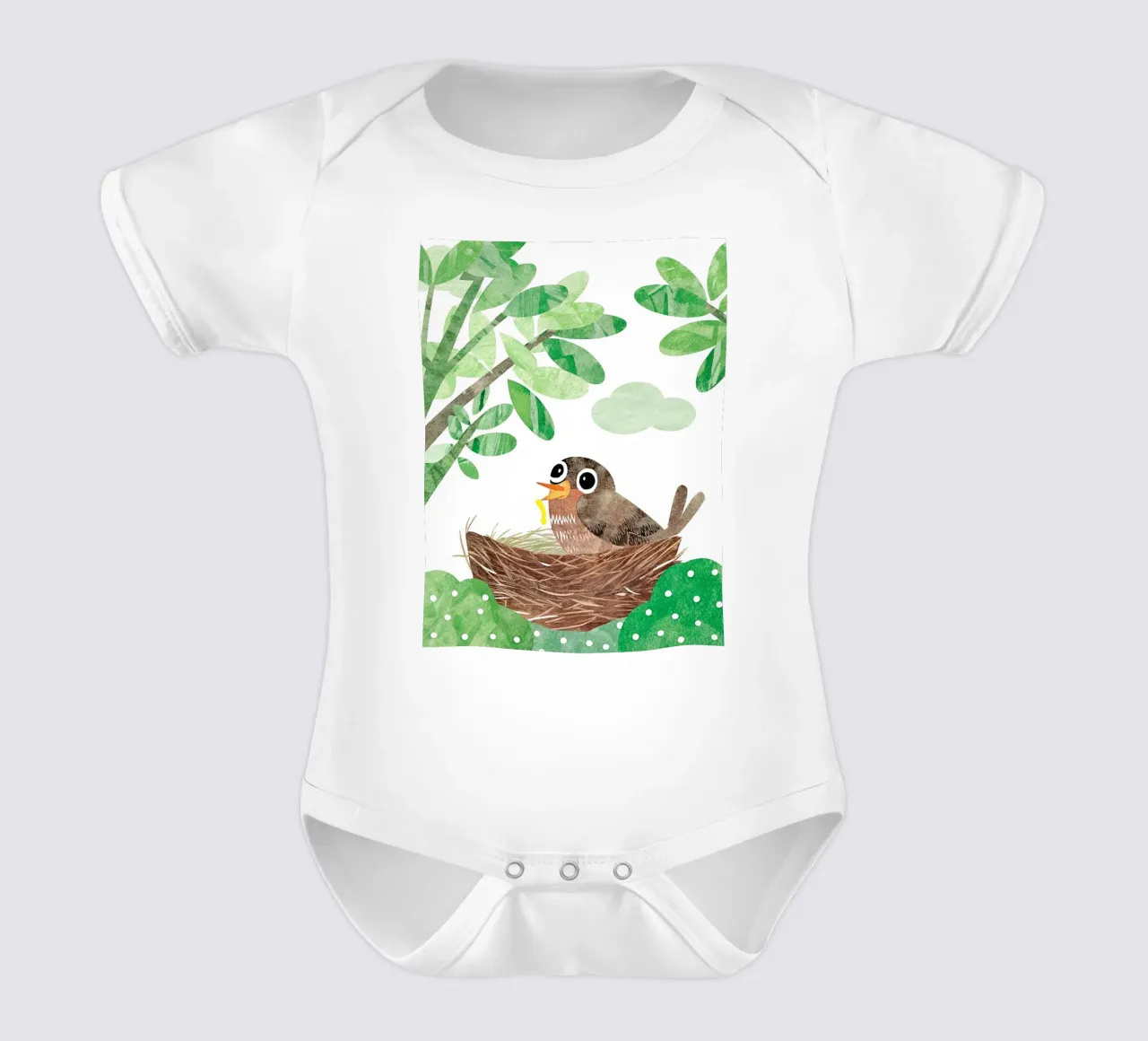 Vogelmutter in ihrem Nest Kurzarm Babybody von BABY ART PRINTS