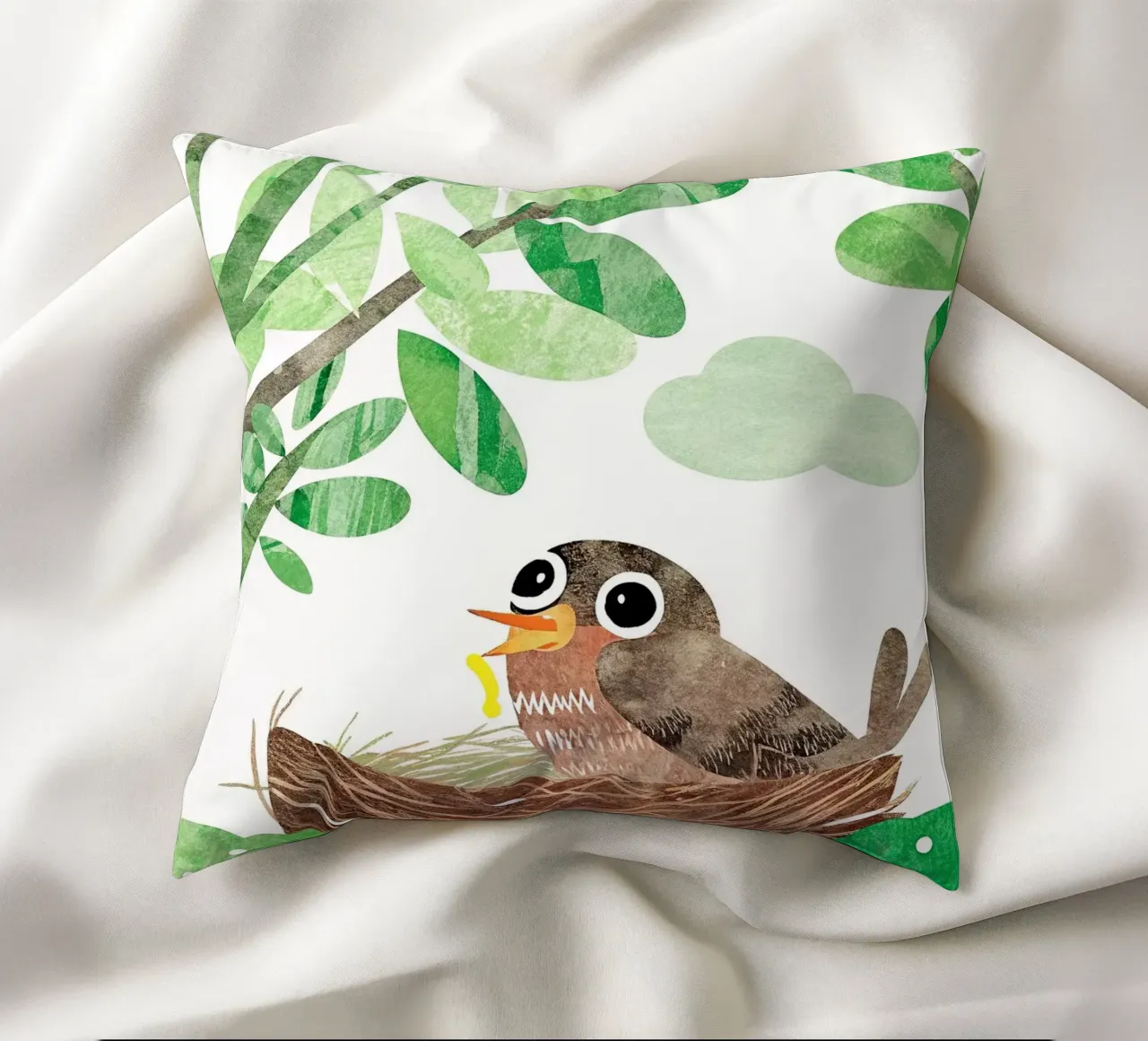 madre uccello nel suo nido cuscino da 🐹 BABY ART PRINTS