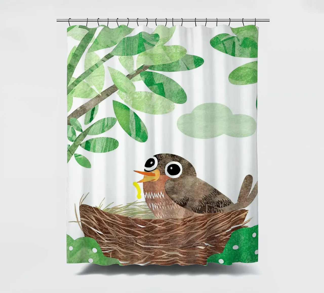 Vogelmutter in ihrem Nest Duschvorhang von BABY ART PRINTS