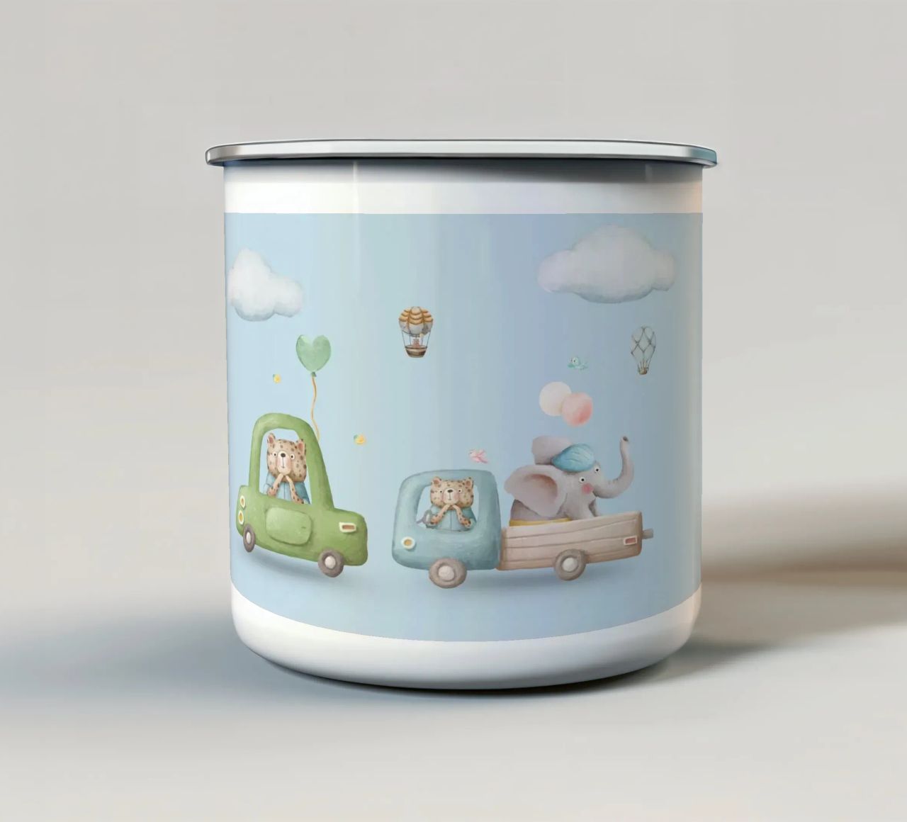 Viaggio stravagante in auto tazza in smalto da Doodle Dreams Art