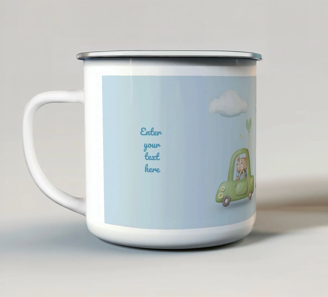Viaggio stravagante in auto tazza in smalto da Doodle Dreams Art
