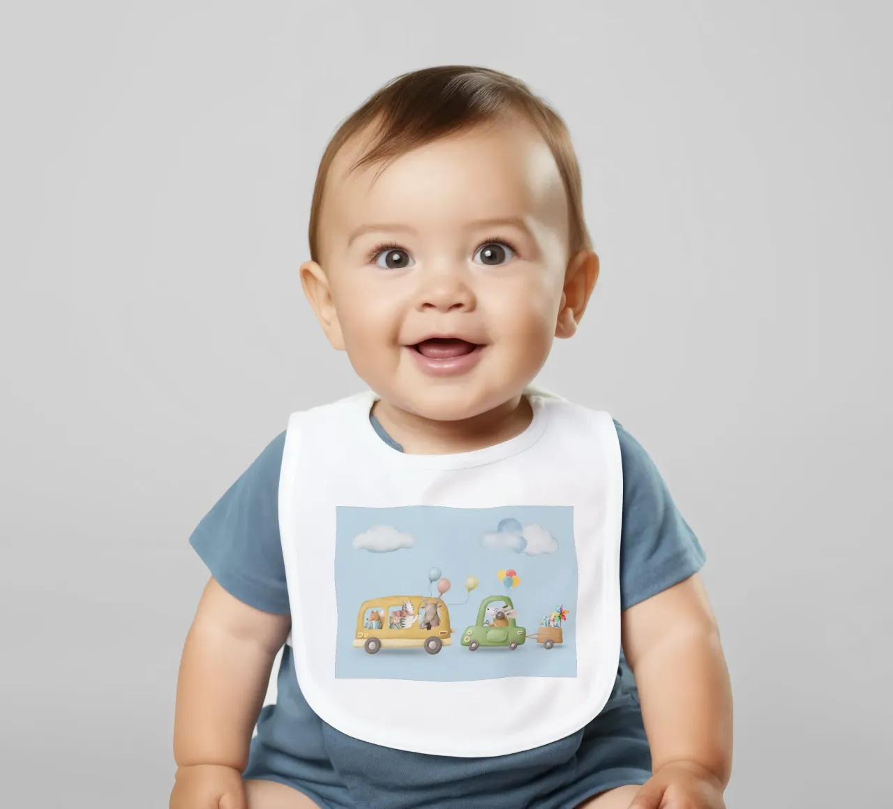 Wheels and Whiskers baby bib by Doodle Dreams Art