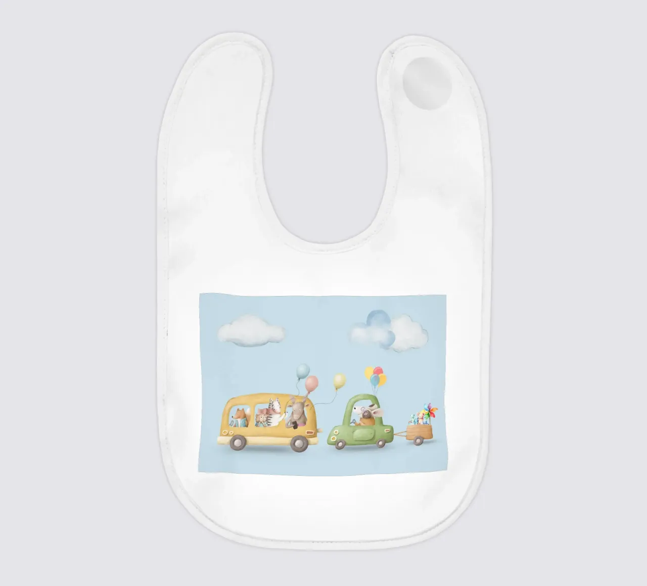 Wheels and Whiskers baby bib by Doodle Dreams Art