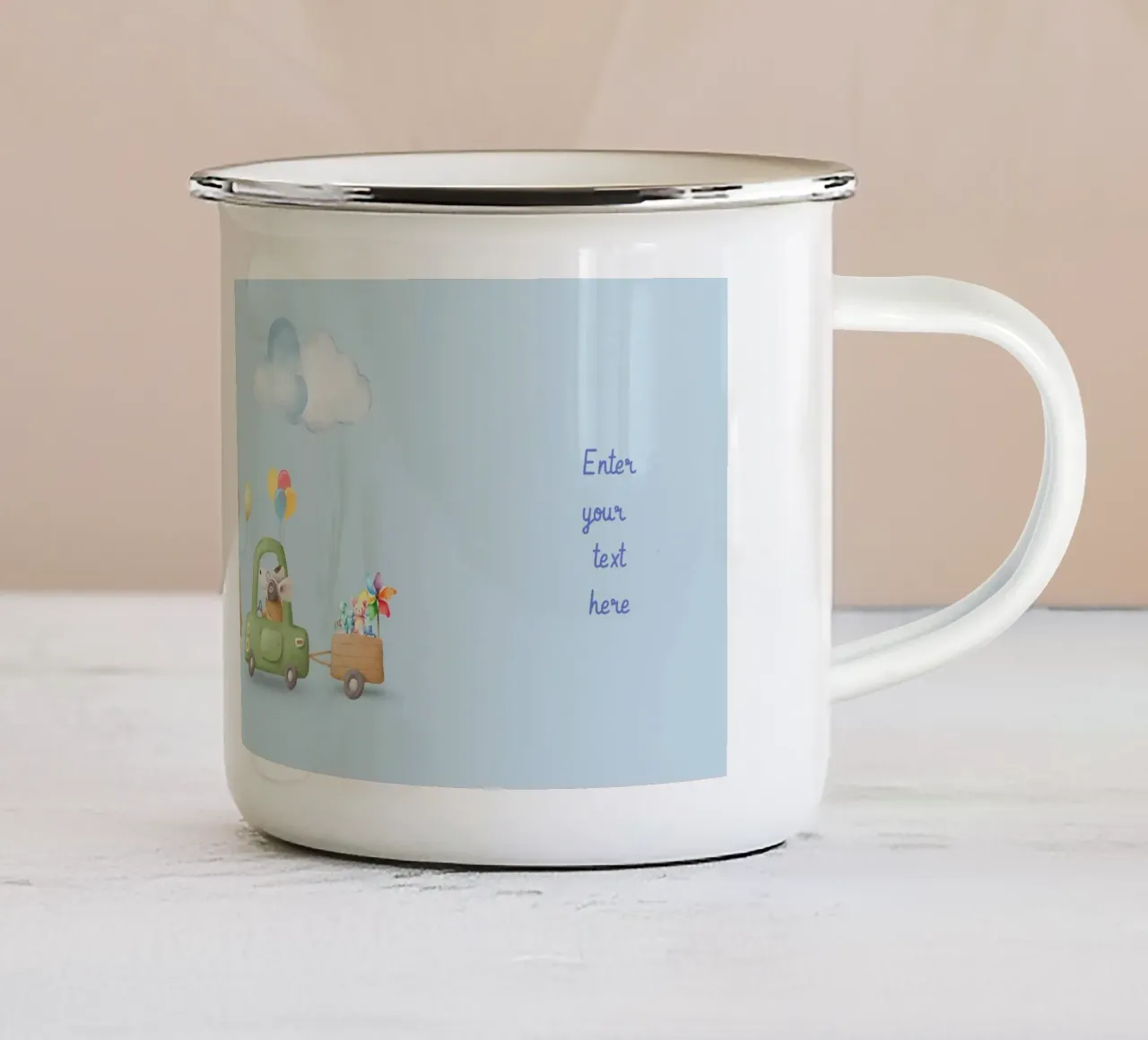 Ruote e baffi tazza in smalto da Doodle Dreams Art