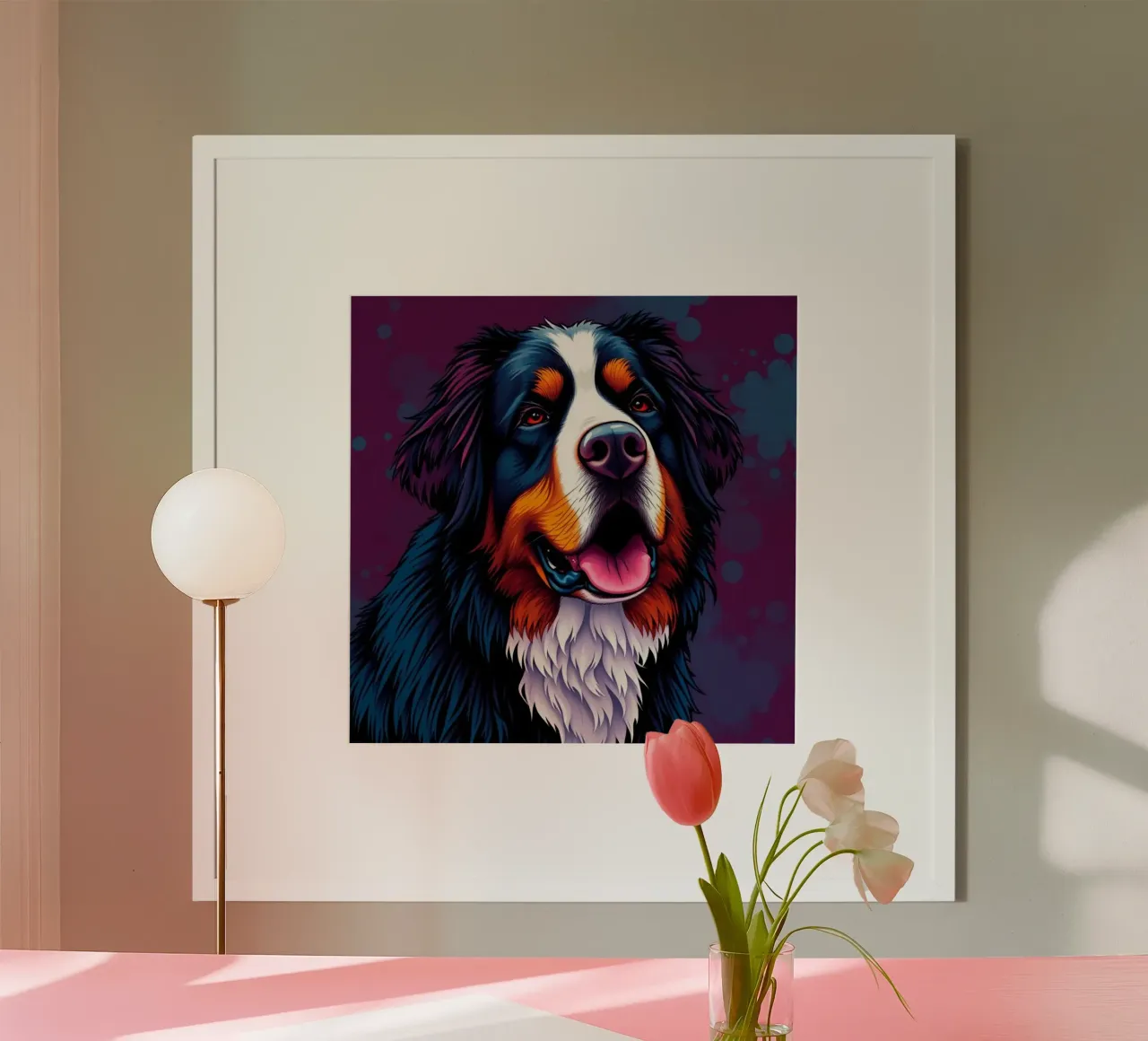 Bellissimo cane da montagna bernese #11 poster con telaio in legno da Yumis.Beargang.and.Me