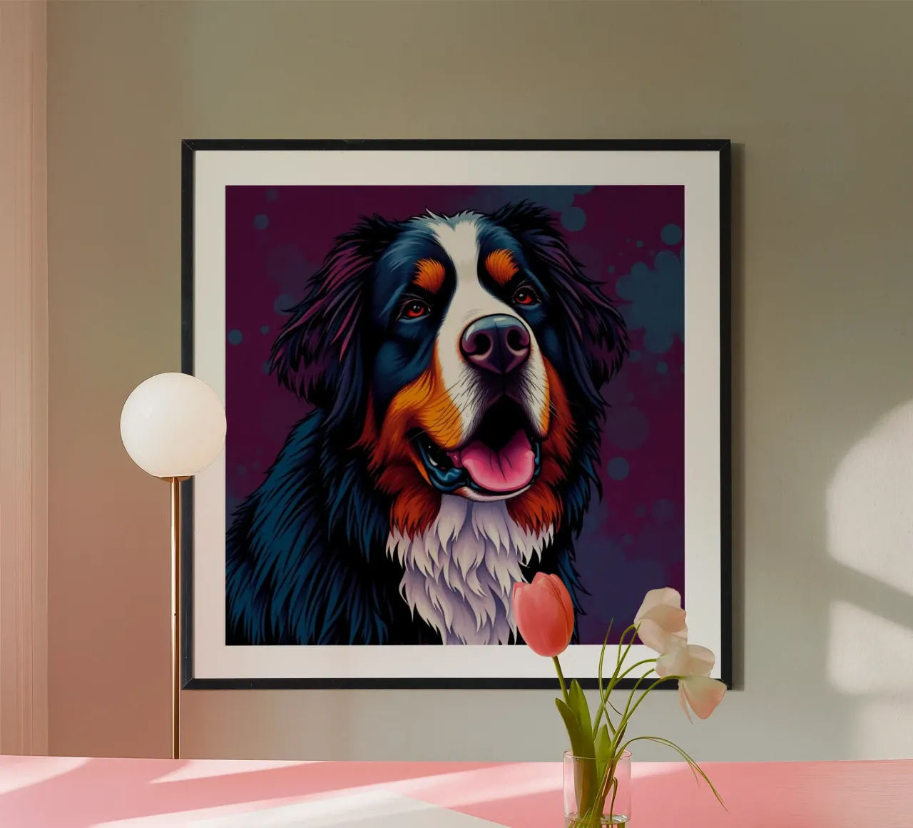 Bellissimo cane da montagna bernese #11 poster con telaio in legno da Yumis.Beargang.and.Me