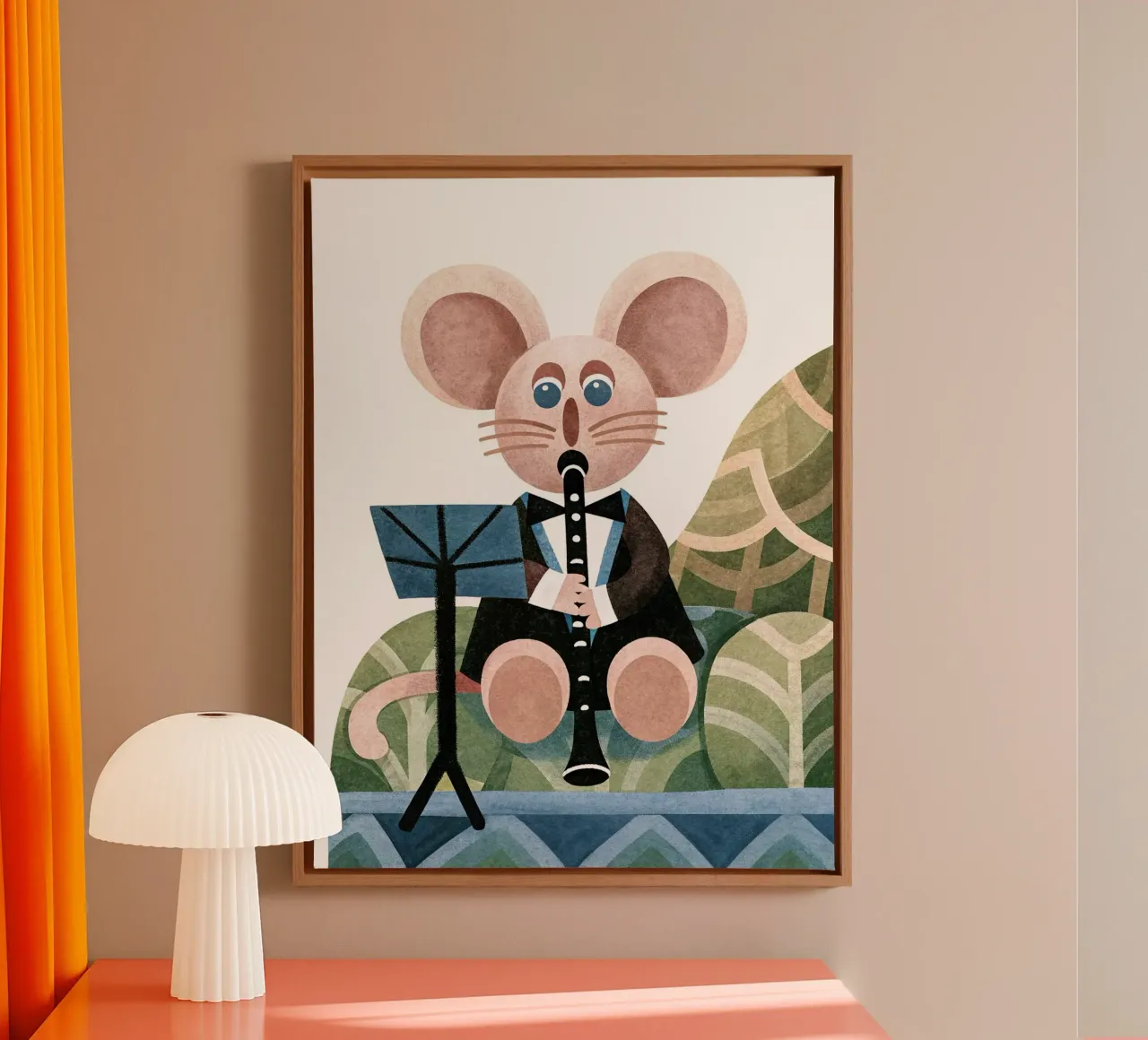 The mouse who plays the flute canvas with Floater frame by 🐹 BABY ART PRINTS
