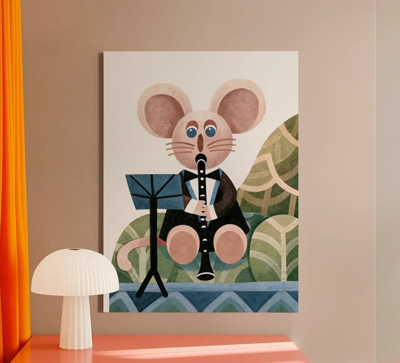 The mouse who plays the flute canvas with Floater frame by 🐹 BABY ART PRINTS