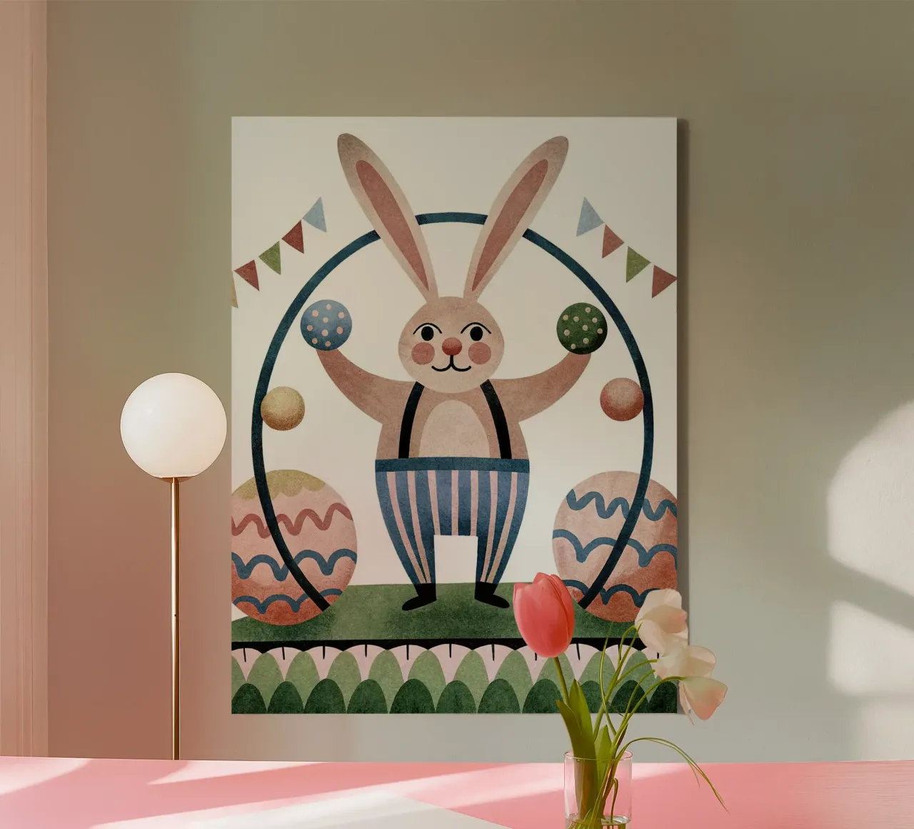 Het jonglerende konijn canvas van BABY ART PRINTS
