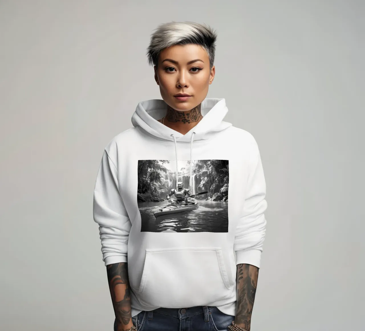 ROBOT EN CANOE. Noir et blanc. felpa con cappuccio da Thierry vobmann photography