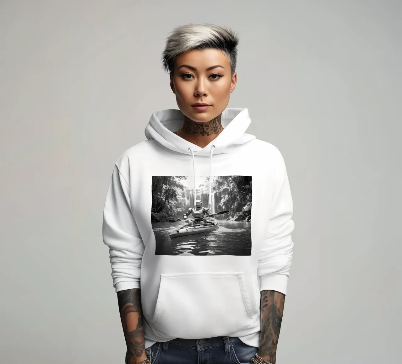 ROBOT EN CANOE. Noir et blanc. felpa con cappuccio da Thierry vobmann photography