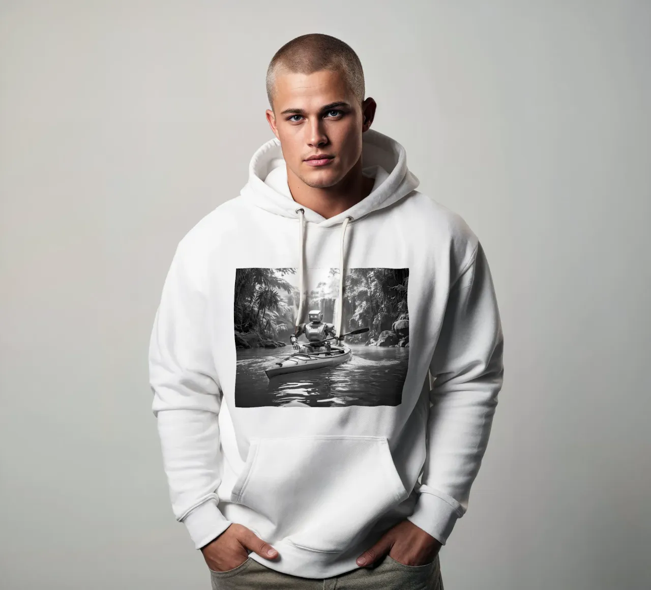 ROBOT EN CANOE. Noir et blanc. felpa con cappuccio da Thierry vobmann photography