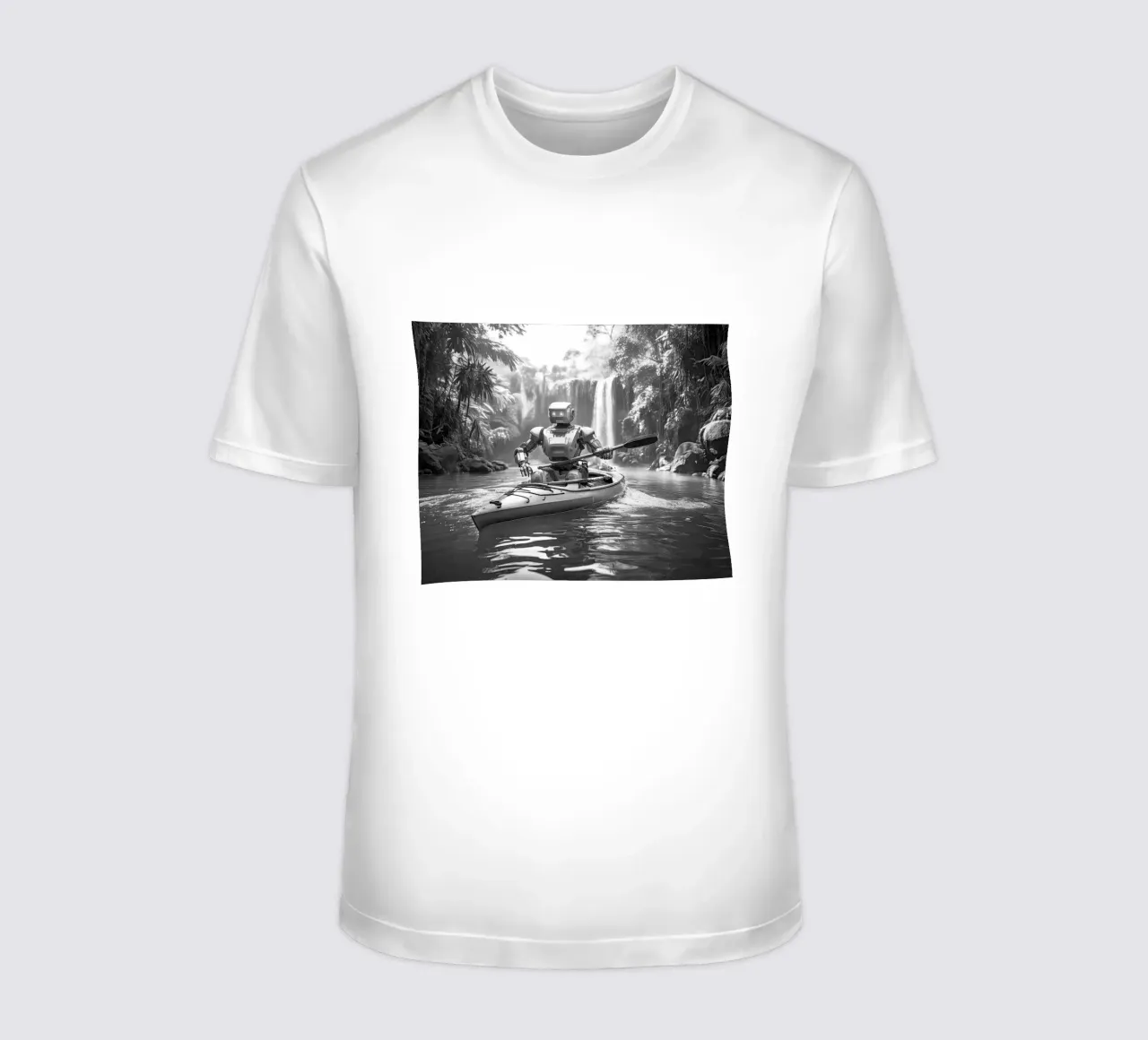ROBOT EN CANOE. Noir et blanc. t-shirt da Thierry vobmann photography