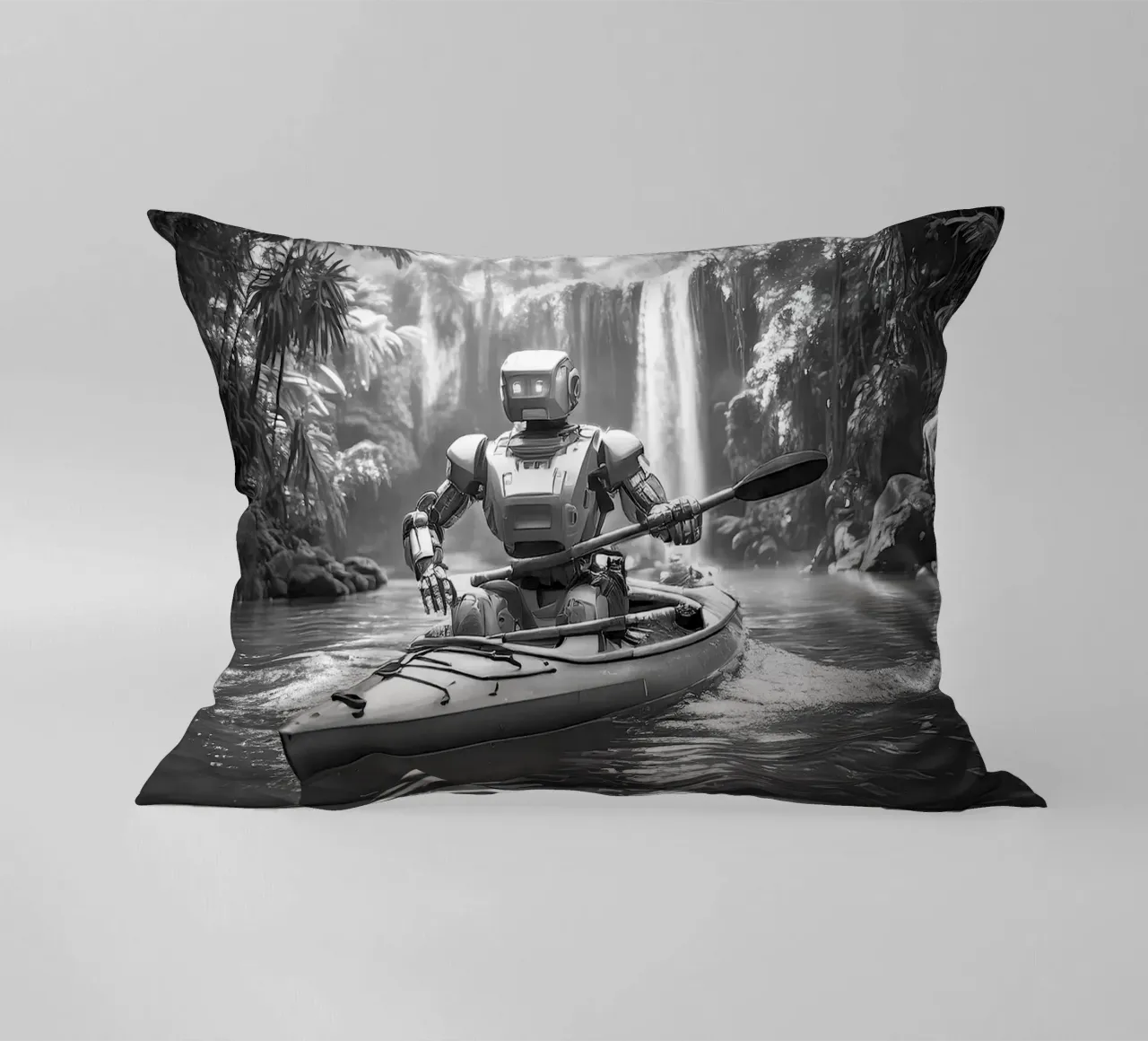 ROBOT EN CANOE. Noir et blanc. cuscino da Thierry vobmann photography