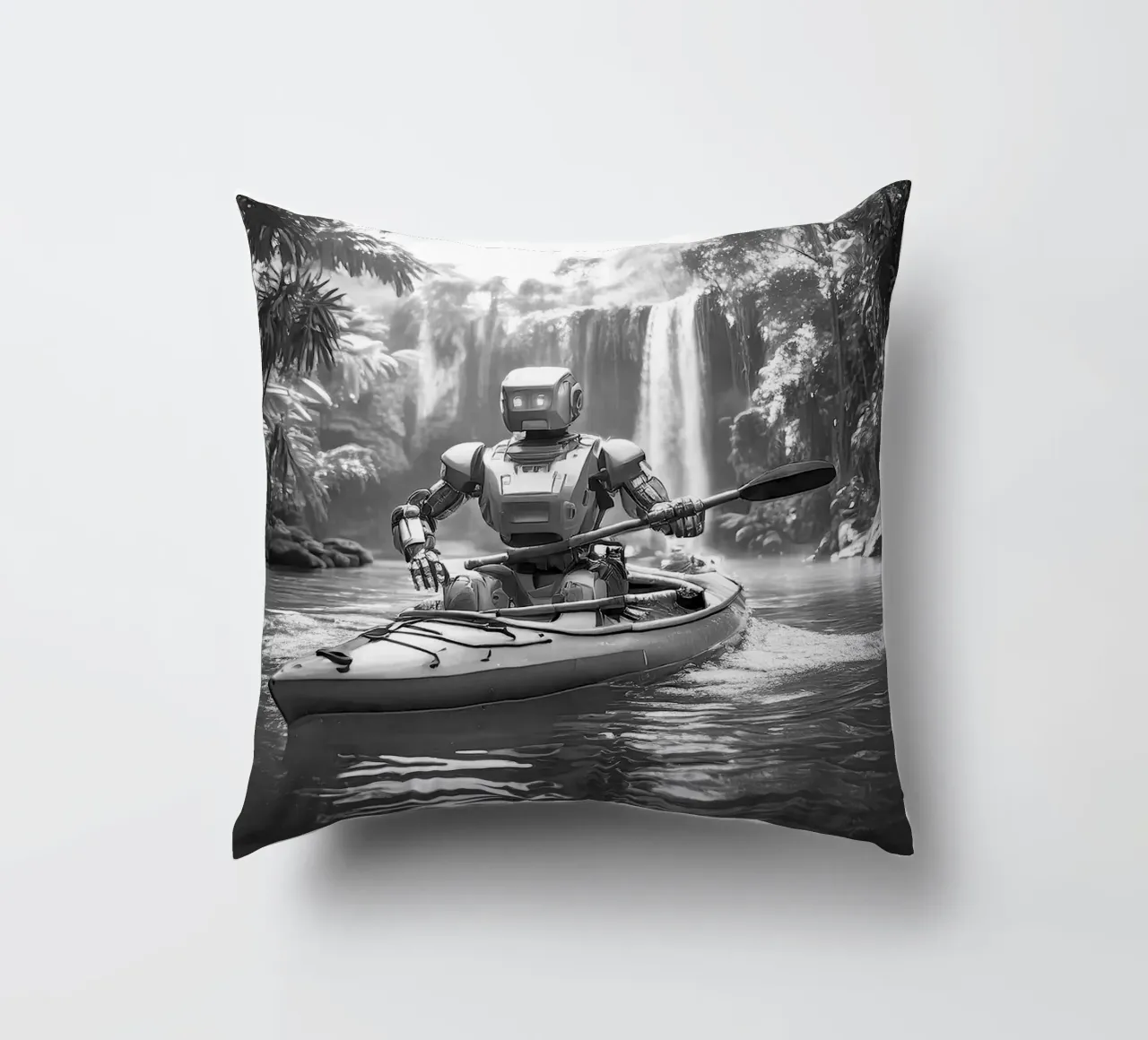 ROBOT EN CANOE. Noir et blanc. cuscino da Thierry vobmann photography