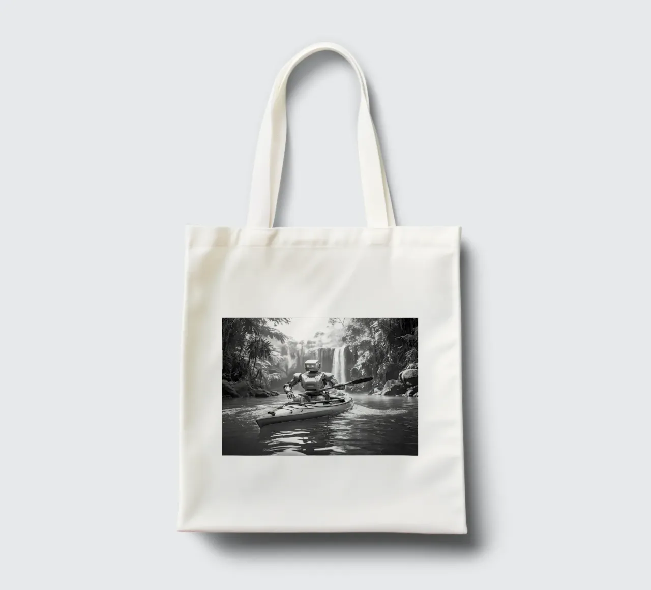 ROBOT EN CANOE. Noir et blanc. borsa in juta da Thierry vobmann photography