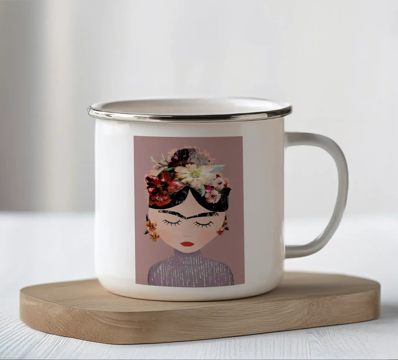 Frida (Pastel) enamel mug by treechild