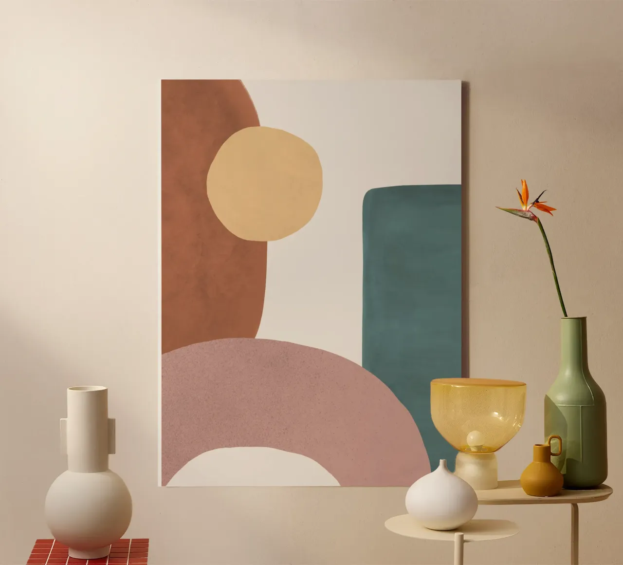 Abstracte Aarde 1-1 - Geschilderde Vormen canvas met Baklijst van MoonlightPrint