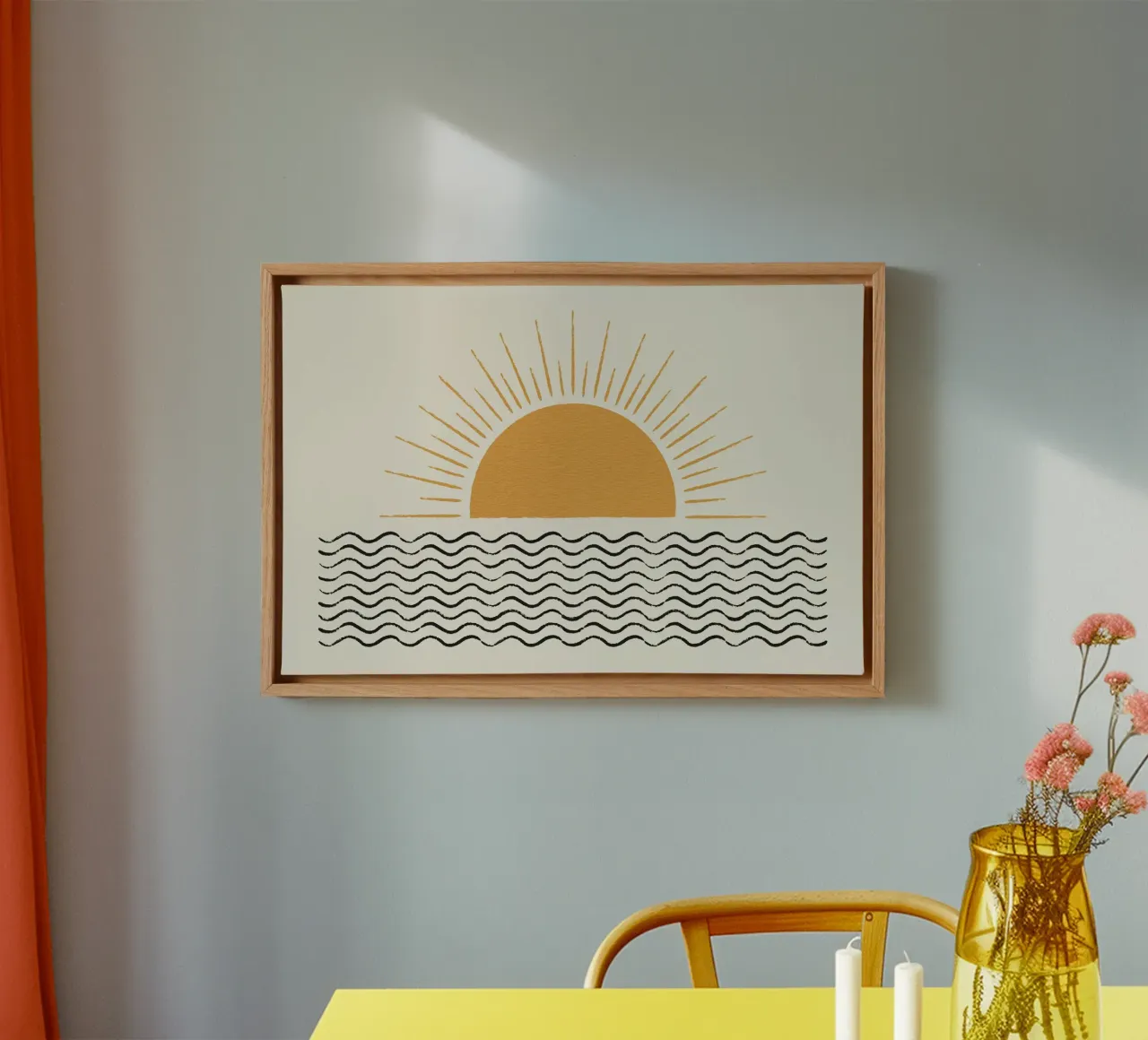 Sunrise Ocean - Mid Century Modern Style canvas with Floater frame by MoonlightPrint