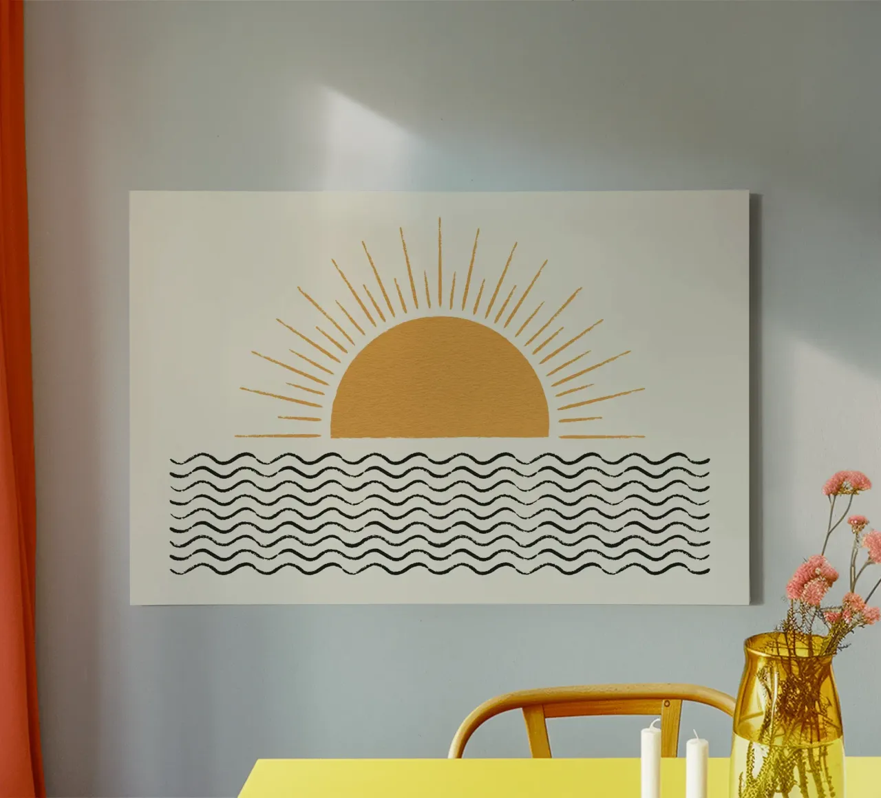 Sunrise Ocean - Mid Century Modern Style canvas with Floater frame by MoonlightPrint
