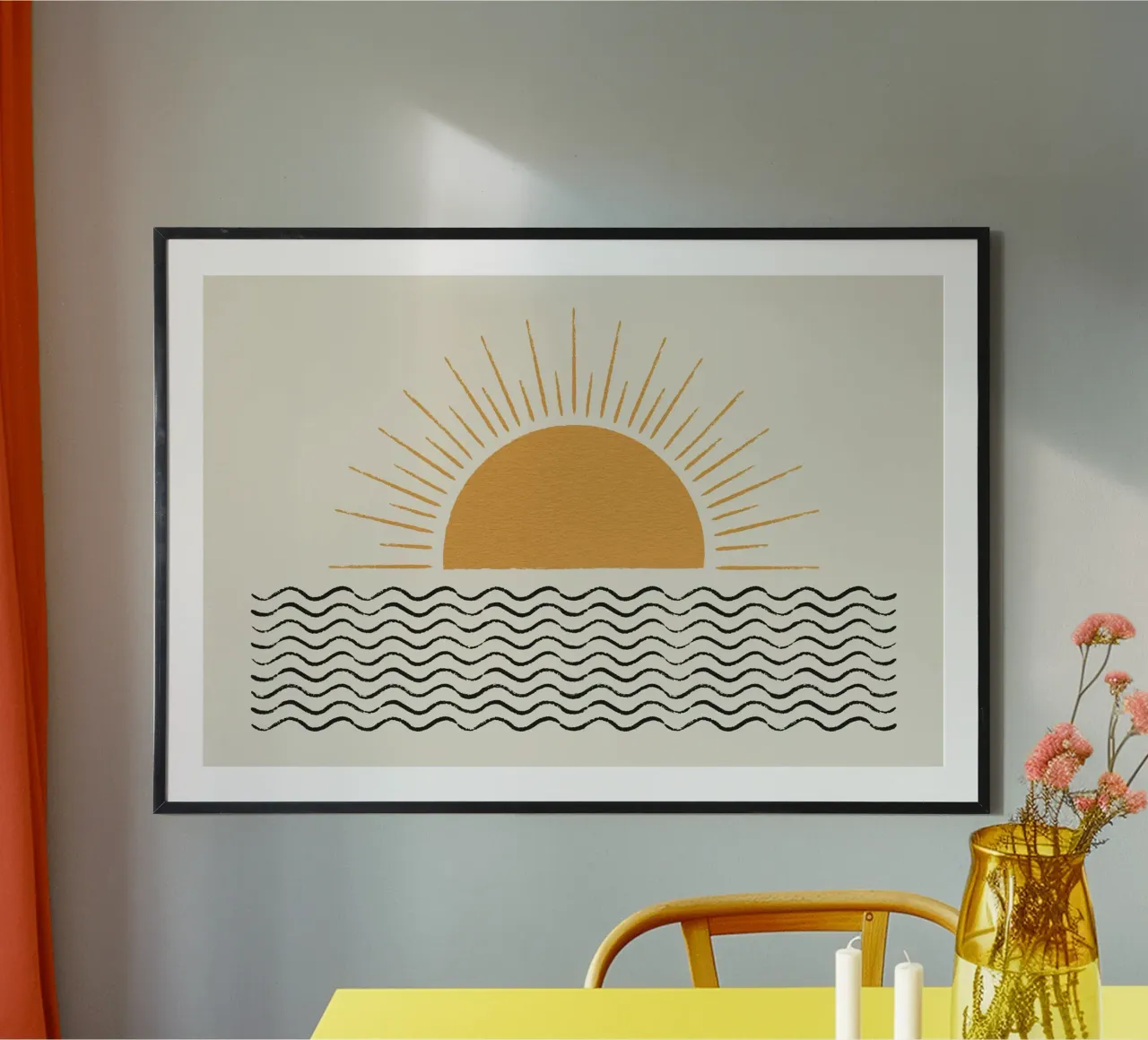 Sunrise Ocean - Stile moderno di metà secolo poster con telaio in plastica da MoonlightPrint
