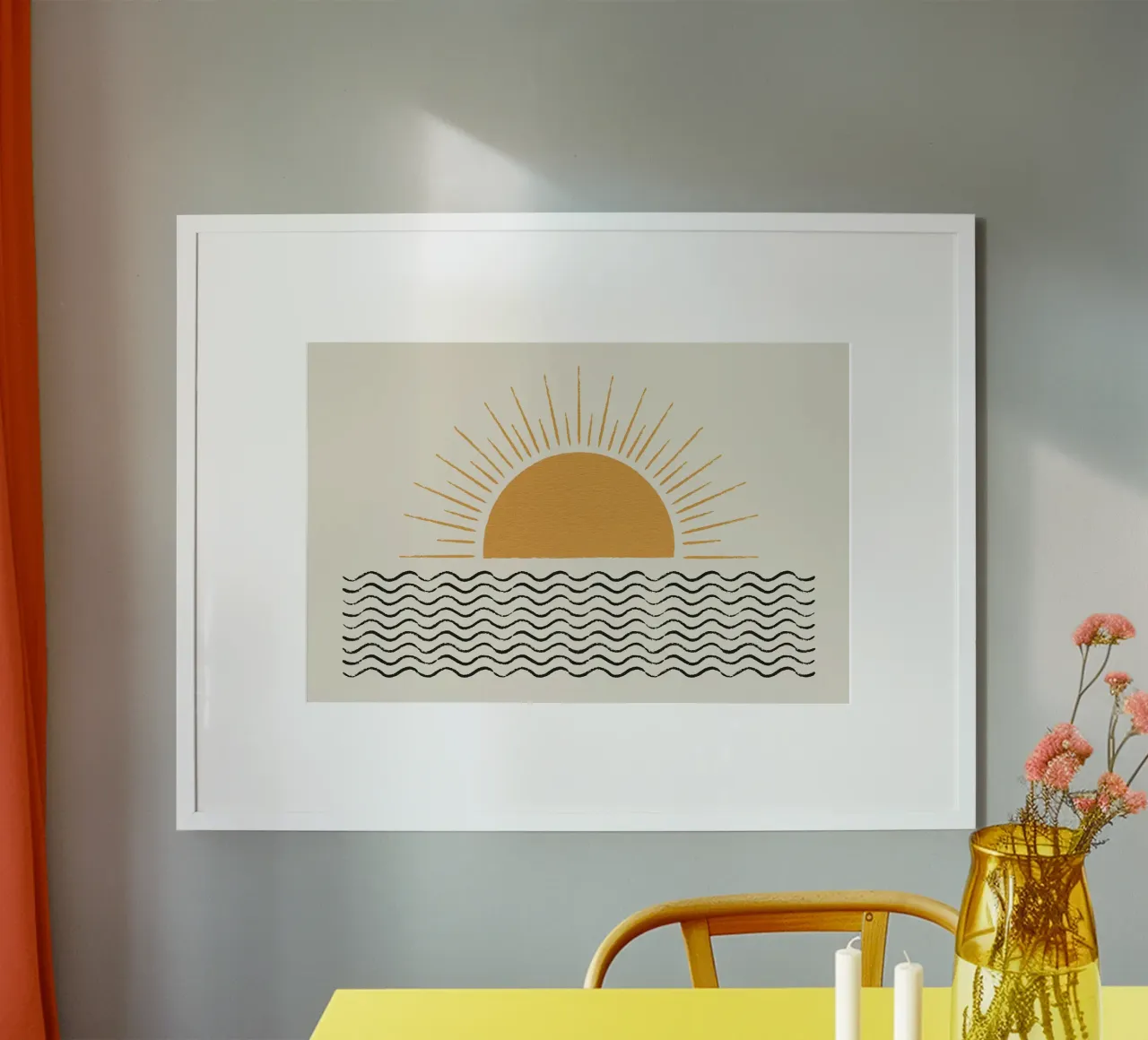 Sunrise Ocean - Stile moderno di metà secolo poster con telaio in plastica da MoonlightPrint