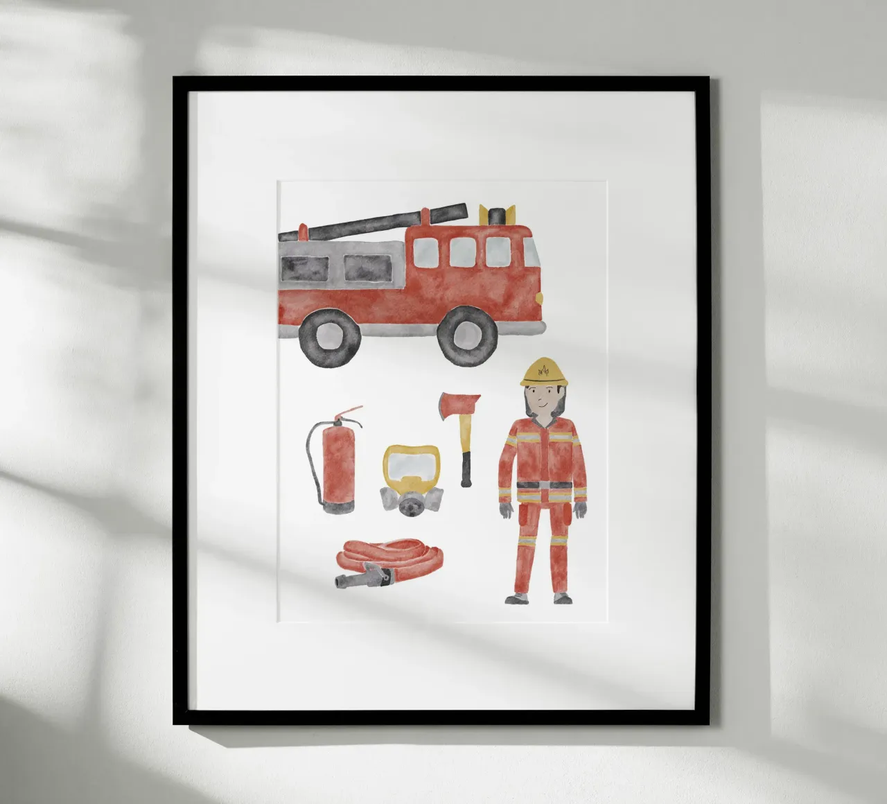 Feuerwehr poster con telaio in legno da herzundpapier