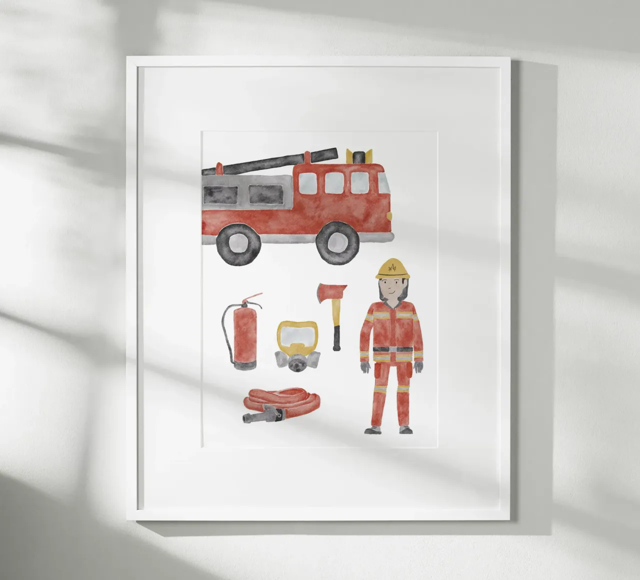 Feuerwehr poster con telaio in legno da herzundpapier