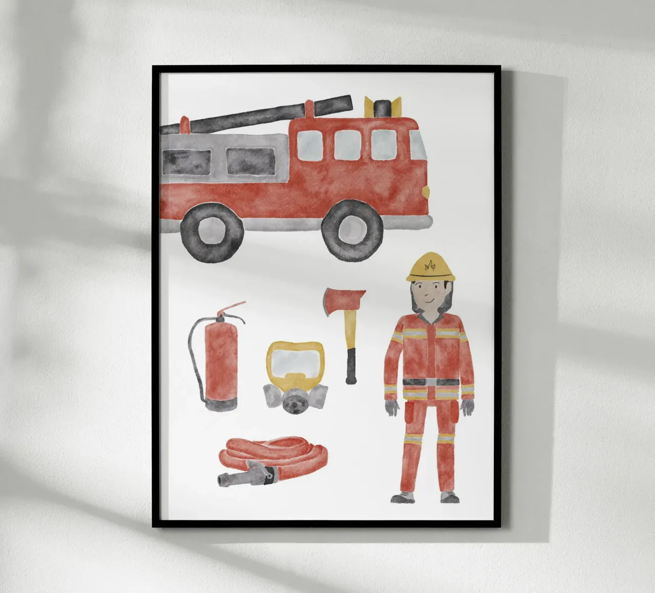 Feuerwehr poster con telaio in legno da herzundpapier