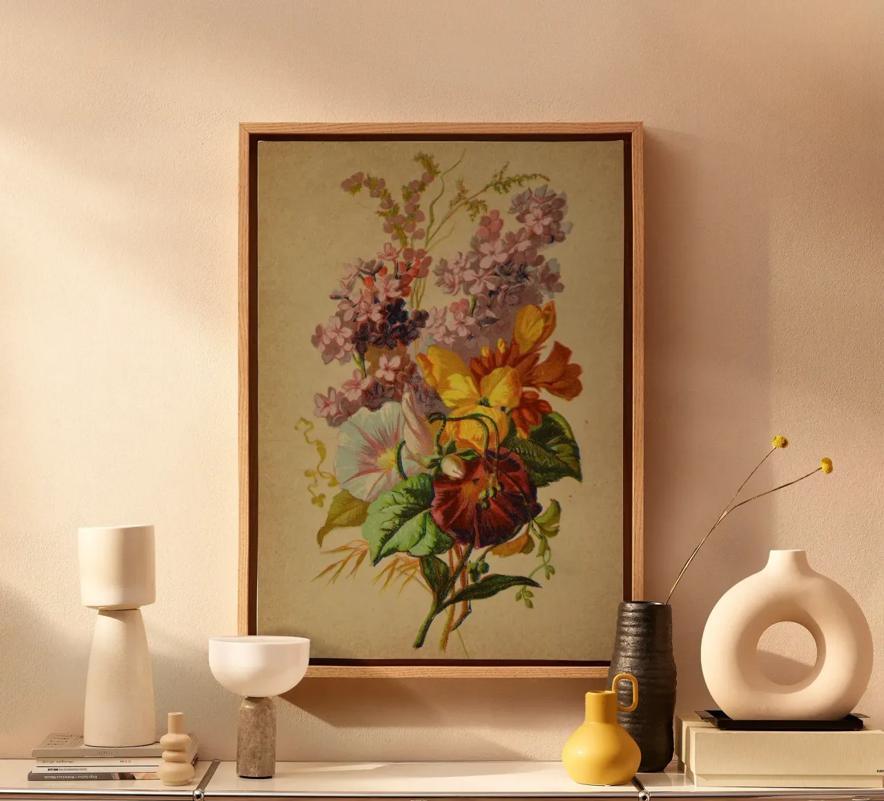 Bouquet no. 6 canvas with Floater frame by vintagebotanics