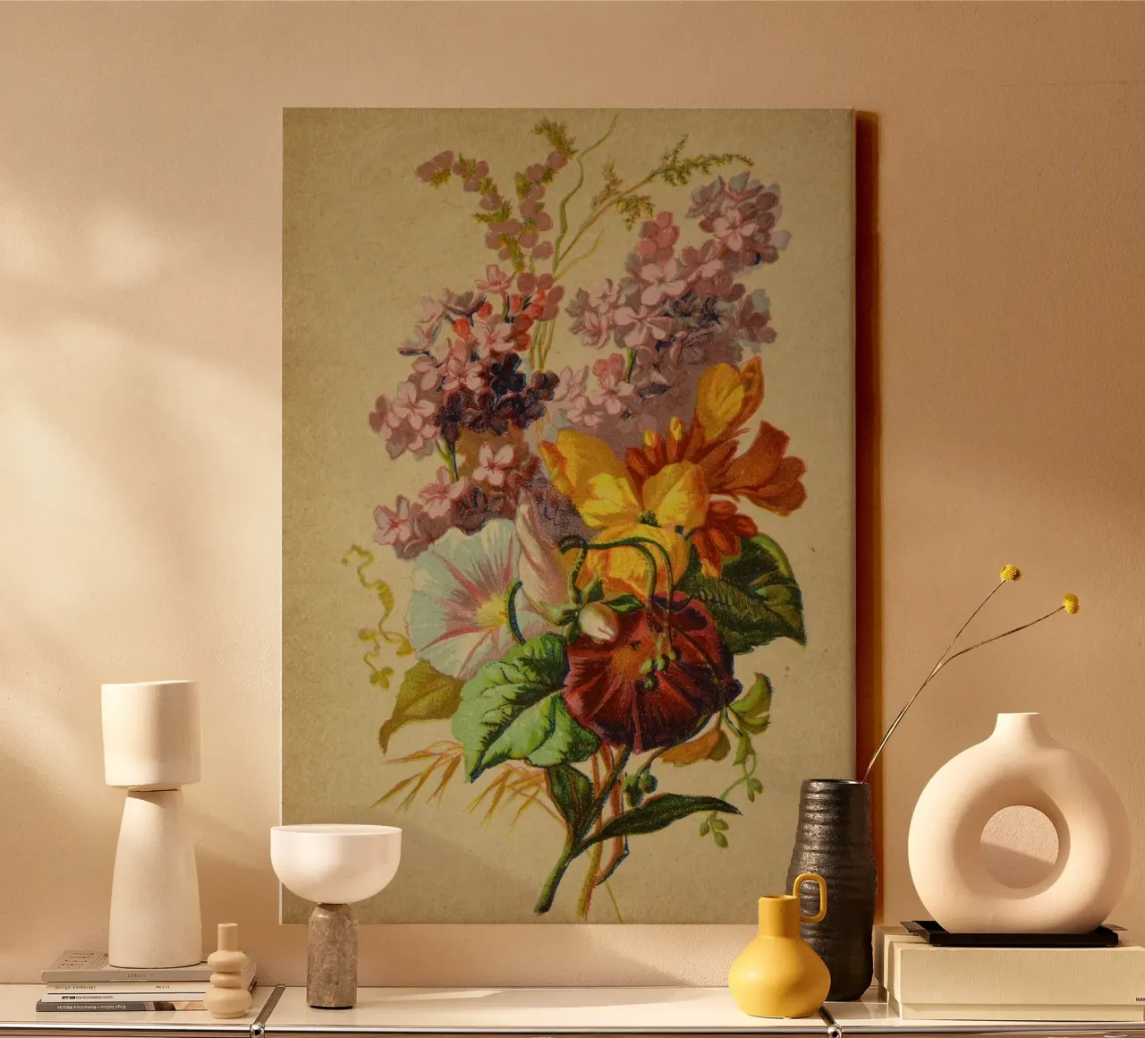 Bouquet no. 6 canvas with Floater frame by vintagebotanics