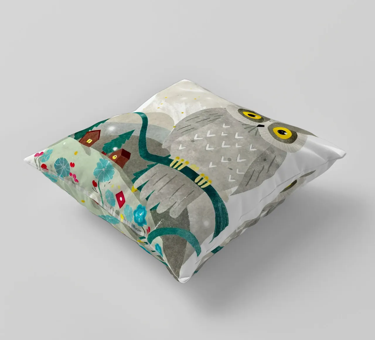 un gufo felice cuscino da BABY ART PRINTS