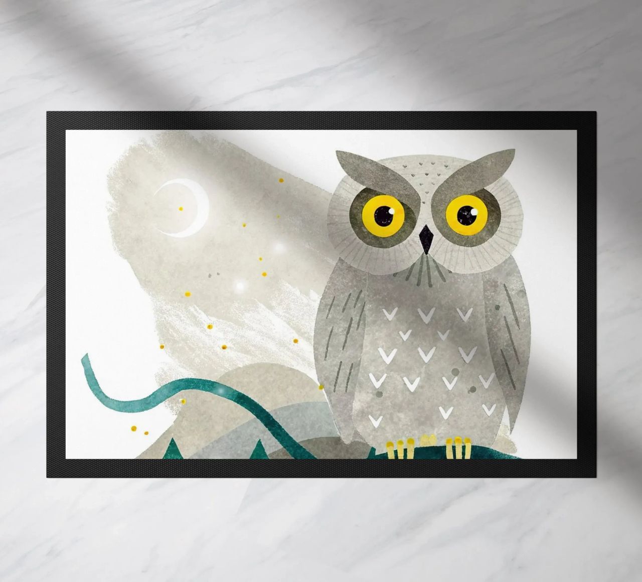 un gufo felice zerbino da BABY ART PRINTS