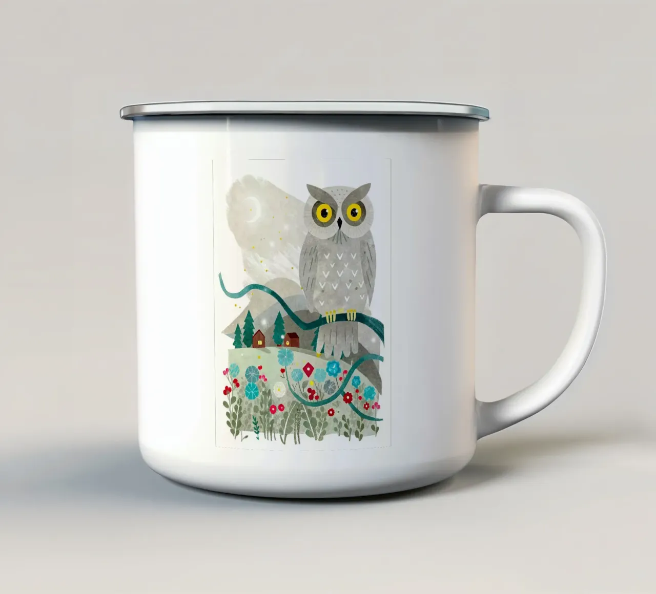 un búho feliz taza de esmalte de BABY ART PRINTS