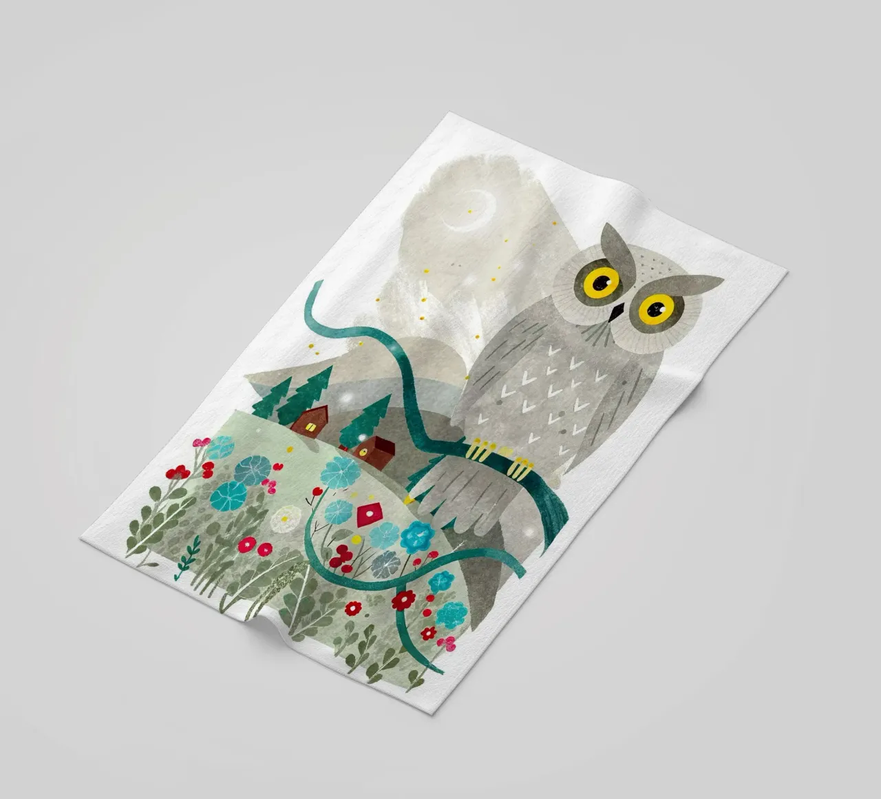 un gufo felice telo mare da BABY ART PRINTS