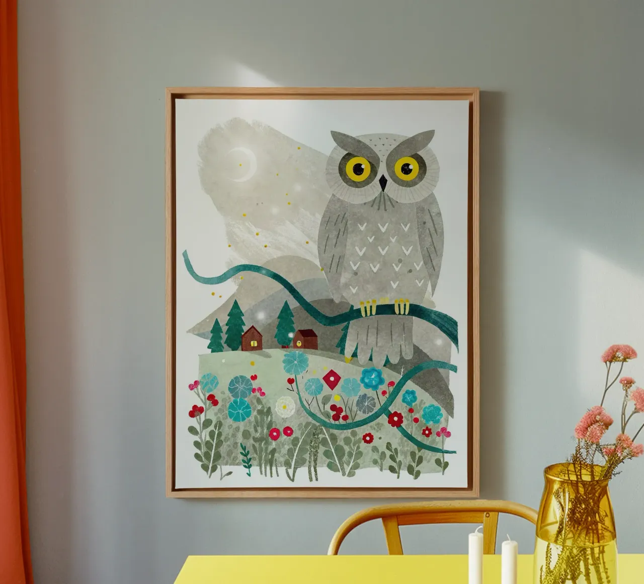 un gufo felice tela con Cornice a cassetta da 🐹 BABY ART PRINTS