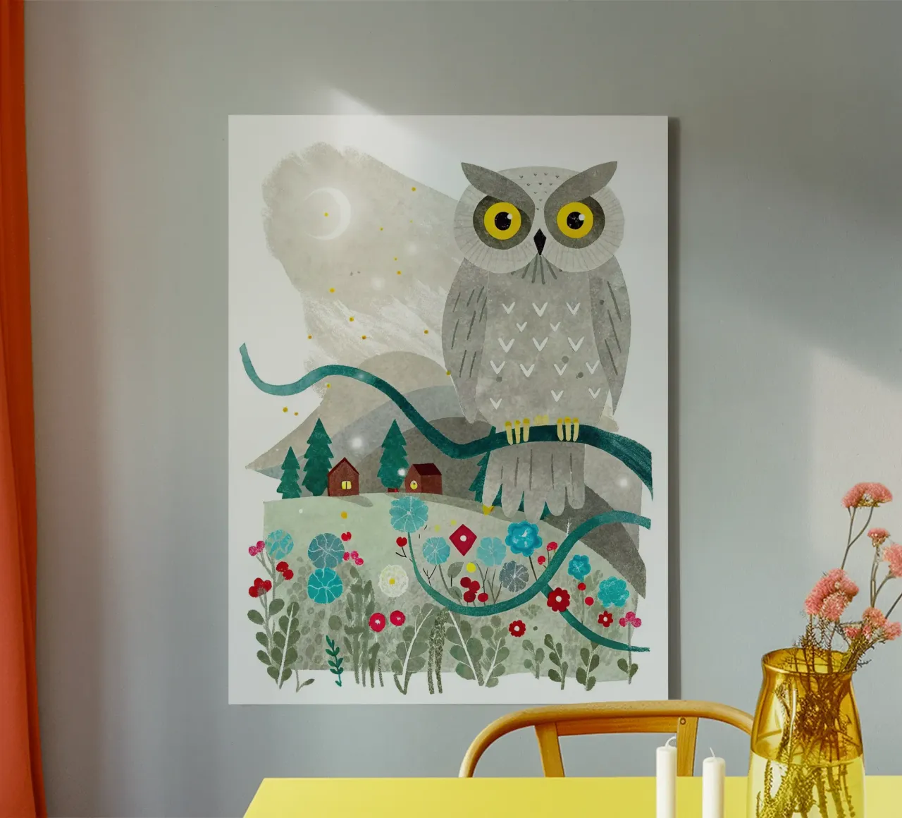 un gufo felice tela con Cornice a cassetta da 🐹 BABY ART PRINTS