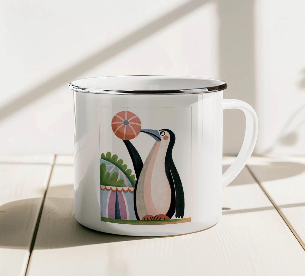 Un buffo pinguino tazza in smalto da BABY ART PRINTS