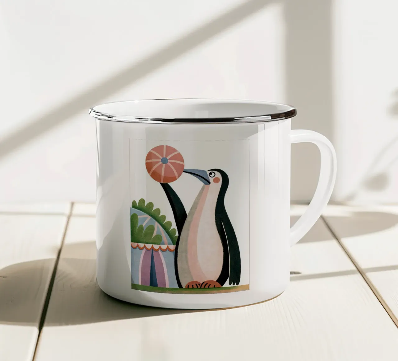 Un buffo pinguino tazza in smalto da BABY ART PRINTS